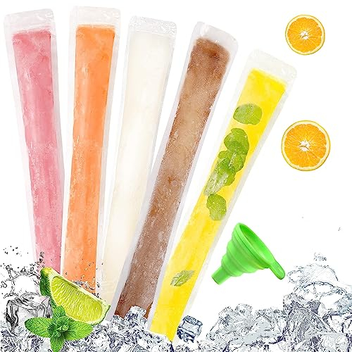 100 PCS Sac de Popsicle, Moule Sac Popsicle, Sac a Sucette Glacée Jetable, sans BPA avec 1 Entonnoir, pour Yaourt, Bonbons Glacés, Glaces Party Favors
