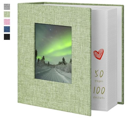 Yopih Photo Album 4x6 100 Pockets Photo Albums with Linen Cover Picture Albums for Family, Wedding, Baby, Photo Book Holds Vertical Pictures GrassGreen