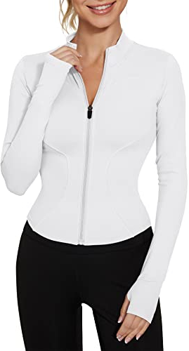 IECCP Damen Trainingsjacke Laufjacke Gym Jacke Sportjacke Langarm Kruz Fitness Oberteil Leicht mit Daumenloch