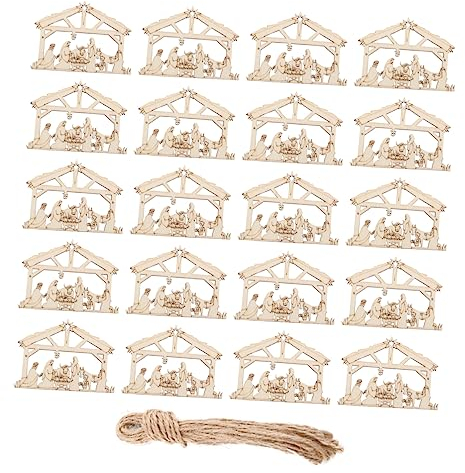 SEWACC 20 Stück Krippe Handwerk Holz Blank Cutouts Holz Handwerk Dekoration Wand Dekorative Patches DIY Holz Handwerk Ornament Blank Holzscheiben Weihnachtsgeschenke Holzanhänger Charm Ornamente