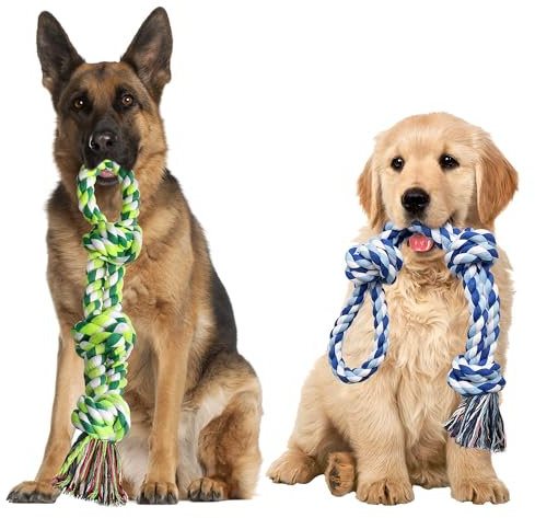 ERHAOG Giochi Per Cani Indistruttibile - 2 Pezzi Giochi Per Cane Corda Cane 55 Cm Giochi Interattivi Per Cani Giocattoli Per Cani Grandi