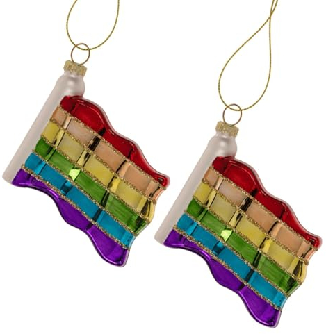 2 Stück Weihnachtsbaum Anhänger ''Peace'' - Christbaum Kugeln in Regenbogen Farben aus Glas - ca 9x5x3cm - Dekoration Weihnachten Baumschmuck