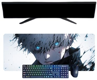 Jujutsu Kaisen Satoru Gojo Mauspad, XXL, multifunktional, Gaming, Anime, 800 x 300 mm, Gaming-Tastatur, wasserdicht und 3 mm, rutschfeste Gummibasis, strukturierte Oberfläche
