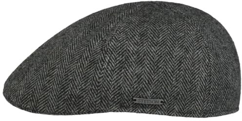 Stetson Texas Wool Herringbone Cap Flatcap Schirmmütze Mütze Gatsbymütze Wollcap Herren - Wintercap mit Schirm, Futter Winter Herbst-Winter - XXL (62-63 cm) dunkelgrau