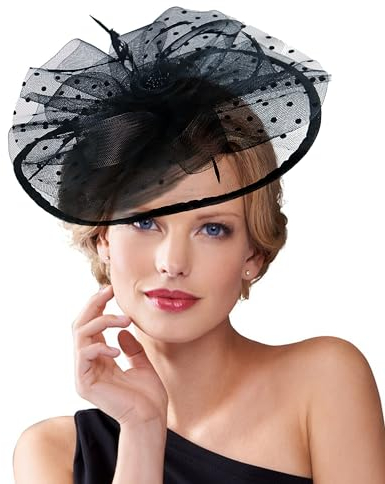Dodheah Fascinators Hut Hochzeitshut Kopfbedeckung Vintage Schleier Hut Derbyhut für Frauen Pillbox Hüte Stirnband Damen Haarspangen für Hochzeit Ascot Karneval Tee Party w4-42-Schwarz