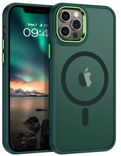 BENTOBEN Funda Magnética para iPhone 12, iPhone 12 Pro Funda 6,1'' [Compatible con Magsafe] Carga Inalámbrica Carcasa Cover Enchapado Translúcido Mate Protección Grado Militar Anti-Arañazos -Verde
