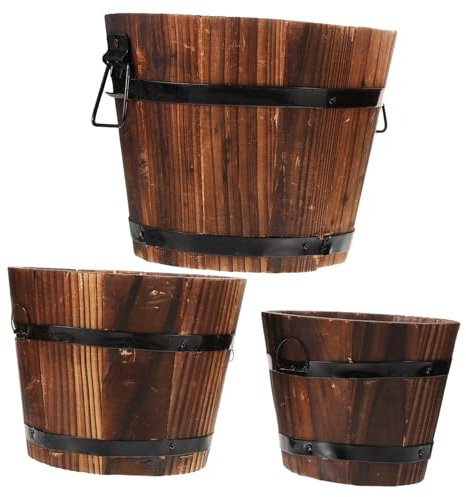 OFFSCH 3pièces Pot De Fleurs Bois Pots à Succulentes Bois Carbonisé De Jardinières Élégantes pour Plantes Intérieur Et Extérieur Design Artisanal Chic Et Pratique