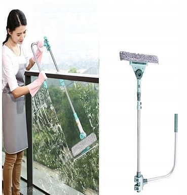 Hooha FensterreinigerAamitausziehbarem Griff Fensterwischer 145 cm, Professionellem Fensterwischer-Set Mit 180° Drehbarem Kopf Und 2 Ultrafeinen Faserpads Geeignet Für Hhohe Fenster Und Außenbereiche