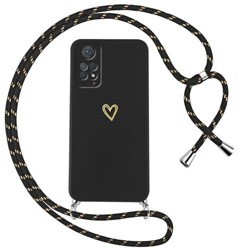Oelrstfe Coque pour Xiaomi Redmi Note 11 Pro avec Cordon de Collier Étui Housse Souple Silicone avec Motif Coeur et Portable Lanyard Réglable Antichoc Anti-Chute Bandoulière Lanière Case,Noir