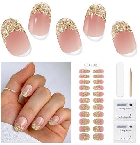 DUKASOU Semi-Cured Gel Nail Strips, 22 Pieces Real Nail Polish Stickers, Gel Nail Stickers, Decals, Long-Lasting Nail Polish Strips for Women and Girls(Sparkling Gold Dust)