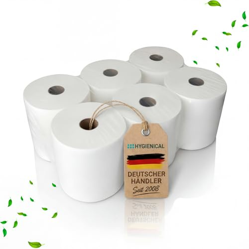 6 Premium Handtuchrollen 2-lagig – 100 % Zellstoff, 20 cm breit – Für Spender mit Außenabwicklung | Weiche & saugstarke Papierhandtücher für Gastronomie, Büro & Werkstatt, ca. 140 m lang