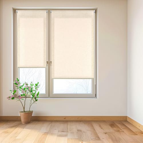 Blindecor Estor Instalación sin Herramientas Translúcido | Color Lino | 87 X180 cm (Ancho por Alto) Tamaño de la Tela 83x180 cm | Estores Enrollables Easyfix Tejido Lino