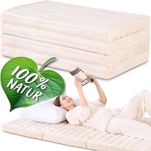 Namasdee Klappmatratze 200x90x8cm mit 100% natürlicher Kapokfüllung (Weiß Uni)