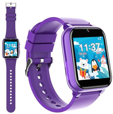 Montre Intelligente Enfants avec Caméra,Smartwatch Jouets avec 26 Jeux,Podomètre,Lecteur Vidéo,Musique,Alarme,Lampe de Poche,Calculatrice,Cadeau d'anniversaire ou de Noël pour Garçon Fille (Violet)