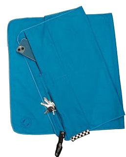 Mister Nick's Fitness Handtuch, mit Magnet & 2 Reißverschluss Taschen, kompakt, Mikrofaser, ideal für Fitness-Studio, schnelltrocknend & leicht, Gym Handtuch mit Kaputze für Sportbank (blau)