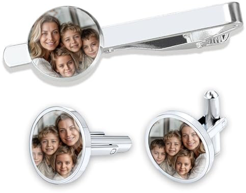 Manschettenknöpfe Herren Personalisiert mit Foto und Krawattenklammer mit Box Manschettenknöpfe Gravur Individuelles Geschenk für Hochzeit Trauzeuge