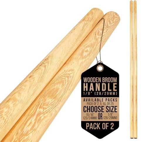 Wooden Broom Handle – Multipurpose Garden Broom Shaft, Mop Handle, Broomstick Brush Pole, Plant Support Wooden Sticks for Garden - 120cm Long Stick (Pack of 2, 1/8 (28/29mm)