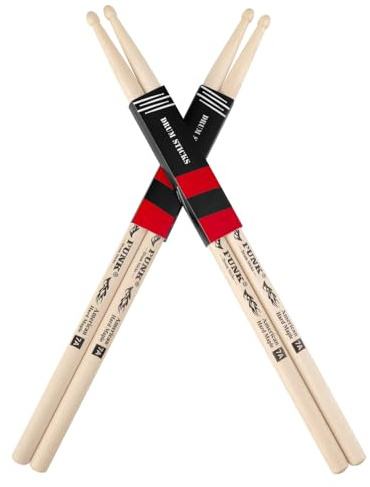 Lot de 2 paires de baguettes de batterie en bois d'érable dur américain - 7A - Idéales pour les batteurs de tous niveaux, pour batterie, percussion et pour s'entraîner - (7 A - 2 paires)