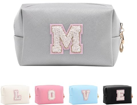 Anntry Make-up-Taschen,personalisierte Initialen-Taschen mit Reißverschluss, wasserdichte Kosmetiktasche aus PU-Leder, Geburtstagsgeschenk für Tochter, Adrette Dinge für Teenager-Mädchen (A-Z)