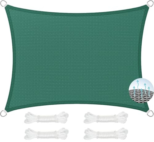 Voile D Ombrage Abri de Jardin 140 x 170 cm, Perméable Une Résistant et Respirant, Anti-Âge, Serres Filet d'ombrage avec Oeillets, pour Plein Air, Jardin, Terrasse, Vert Foncé