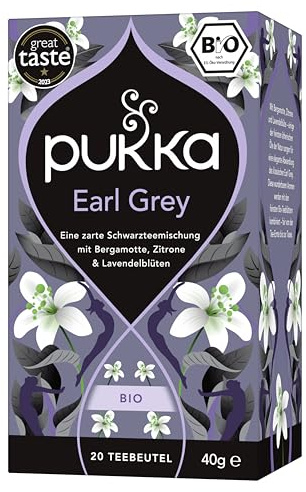 Pukka Bio Earl Grey Schwarztee mit Bergamotte & Lavendel, 20 Btl | Für Ihre Tasse am Morgen: Bergamotte und Lavendel, duftender Earl Grey, spritzige Zitrusnoten