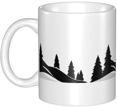 YYHHAOFA Black and white hills and small trees Prints mug ceramic Mugs for cappuccino, latte, cereal, yogurt, milk, hot or cold drinks Micro-wave oven