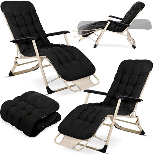 Sofotel Sonnenliege Klappbare Gartenliege Bis 120 kg Liegestuhl mit Kissen und Kopfstütze Schwarz Beige ChillWell Luxury 2 Stück