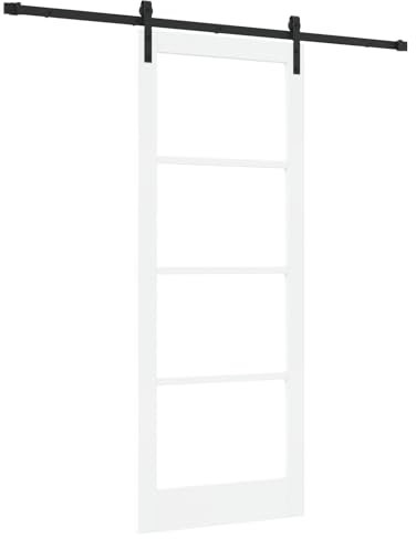 Puerta Corredera vidaXL con Juego de Herrajes 'ORKDAL'Blanca de Madera Sólida y Cristal
