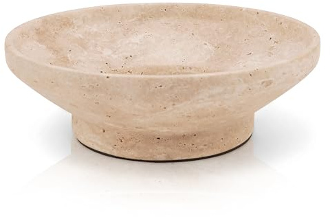 EARTHENTONES Travertin Bol à fruits en marbre – Saladier décoratif pour décoration de cuisine, panier à fruits en marbre fait à la main, accessoires élégants pour la maison pour table à manger ou
