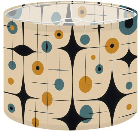 Lampenschirm aus der Mitte des Jahrhunderts im Vintage-Stil der 1950er Jahre, modern, Retro, runde Motive, Muster, schwarzer Lampenschirm für Stehlampen, Tischlampe, Pendelleuchte, Leinen, 40,6 x 40,6