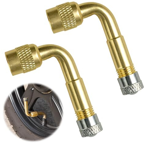 Lot de 2 Extensions de Valve 90 degrés en cuivre, Adaptateur de Valve Angulaire Extension, Adaptateur Pneu Raccord Prolongateur Coudee pour Voiture Moto Vélo Scooter