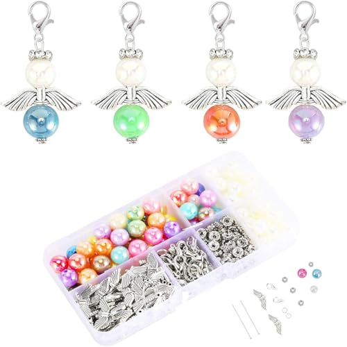 Kaizuca 50 colgantes de ángel de la guarda, colgantes con cuentas para llaveros, kit DIY para manualidades, creación de joyas y regalos hechos a mano
