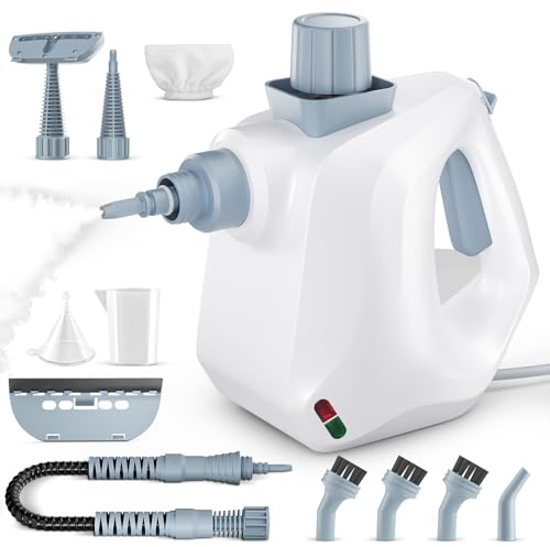 Jradse Handheld Dampfreiniger 1000W, Tragbarer Hochdruck Reiniger mit 11 Zubehörteilen 350ML Tank Schnelle Aufheizung für Böden, Fenster, Auto, Fliesen, Sofa Reinigung