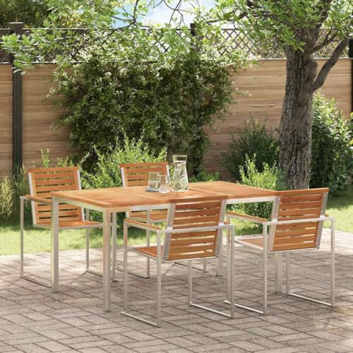 Owoxanthellate Esstisch Klappbar 150x90x75 cm Massives Teakholz & Edelstahlrahmen Modernes Design & Langlebigkeit für Garten Balkon Terrasse und Wohnzimmer