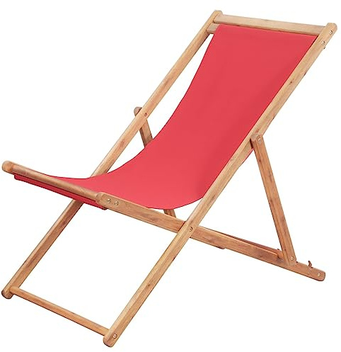 Owoxanthellate Roter Klappstuhl aus Eukalyptus 60x98-106 cm 3-Fach Verstellbarer Gartenstuhl wetterfest für Balkon, Terrasse und Camping
