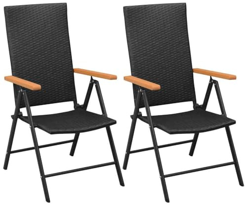 HETFTJN 2 Klappstühle schwarzes PE Rattan 55×64×105 cm wetterfest Alu 7-Fach verstellbar faltbar Garten Terrasse Balkon Camping Strand