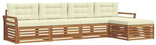 vidaXL Outdoor-Sofagarnitur mit Kissen 5 pcs Natur und Creme, Gartenlounge, Moderne Outdoor-Sofa, gemütliche Sitzgruppe, langlebige Terrasse für entspannte Stunden
