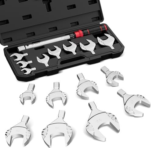 VANPO Drehmomentschlüssel Klimaanlage Set,10-100 Nm ±3% Präzision | 9×12 mm Antrieb Kälteanlagen Gabelschlüssel mit 8 Offenen Köpfen 17-32 mm,Klimaanlage Montage Werkzeug für Split & Mini Split