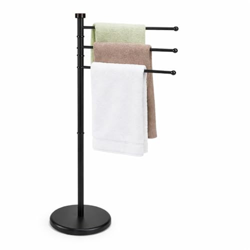 MECSAL CASALINGHI Porta Asciugamani da Terra Nero, 3 Bracci Girevoli, Acciaio Inox, Altezza 90 cm, Altezza 90 cm, Design Moderno (Nero)