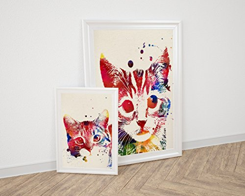 Nacnic Katze Aquarell Poster 2-er Set. Wasserfarbe Stil Wanddekoration Abbildung von Haustiere und Kätzchen. Verschiedene mehrfarbige Tiere Bilder ohne Rahmen. Größe 30x40cm.