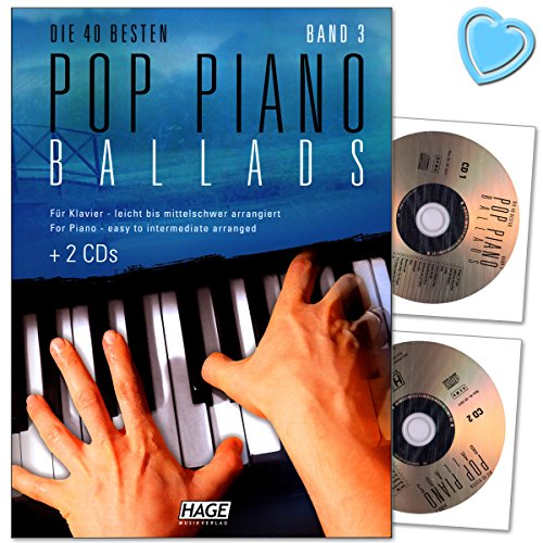 Pop Piano Ballads Band 3-40 besten Ballads leicht bis mittelschwer arrangiert für Klavier - Songbook mit 2 CDs und mit bunter herzförmiger Notenklammer - Musikverlag Hage - EH3859-9783866262751