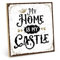 TypeStoff Holzschild mit Spruch – MY HOME IS MY CASTLE – shabby chic retro vintage nostalgie deko Typografie-Grafik-Bild bunt im used-look aus MDF-Holz - HS-00310