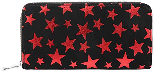 Excellanc Damen Geldbörse Kunstleder Schwarz Rot Sterne Format 19 x 10 cm