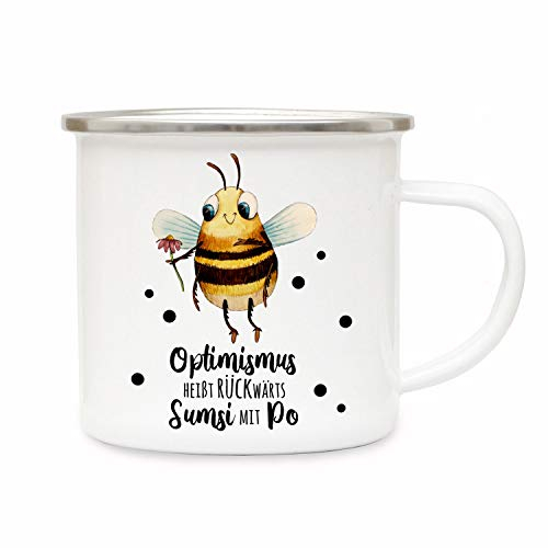 ilka parey wandtattoo-welt Emaillebecher Becher Tasse Camping Biene Sumsi Spruch Optimismus rückwärts... Kaffeetasse Geschenk Spruchbecher eb340