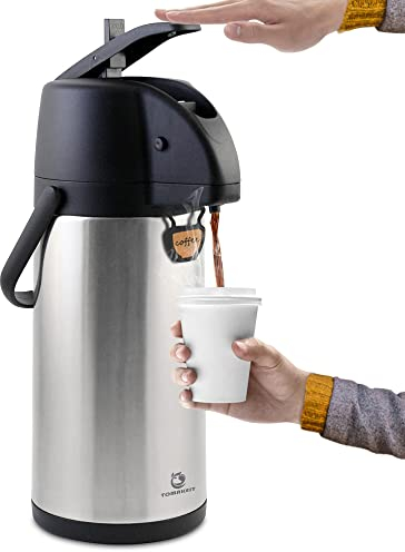 TOMAKEIT Airpot Coffee Carafe Thermal 3L(102 Oz) Insulated Stainless Steel Large Beverage Dispenser Lever Action for Hot/Cold Water