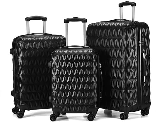 CMY Hardshell Suitcase Luggage | Durable Suitcases | Lightweight & Secure with Combination Lock | Smooth 4 Dual Spinner Wheels | Ideal Travel Bag & Luggage Sets (Black, 3 Piece Full Set)
