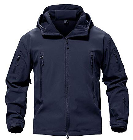 Casual Jackets for Men Winter Warm Comfy Hoodies Man Zip Pockets Windproof Thermal Soft Shell Fleece Hiking Fishing Jackets Men, Blue, XXL