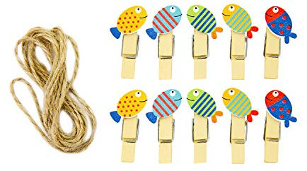 Oblique-Unique® Petites mini pinces à linge en bois - Pinces décoratives avec motif - au choix (poisson coloré)