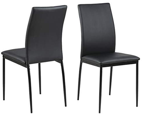 AC Design Furniture Devin Esszimmerstühle 4er Set mit Leder Look, H: 92 x B: 43,5 x T: 53 cm, Schwarz/Schwarz, PU/Metall