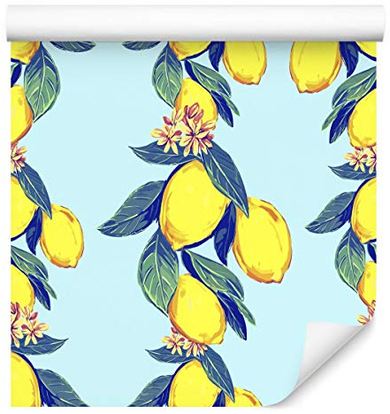 Muralo Tapete 10m Rolle Vlies Tapete Küche Essen Obst Zitronen Blumen Blätter Vliestapete 1000 x 53cm Wand Tapete Wohnzimmer Schlafzimmer Moderne Wanddeko Wand Dekoration